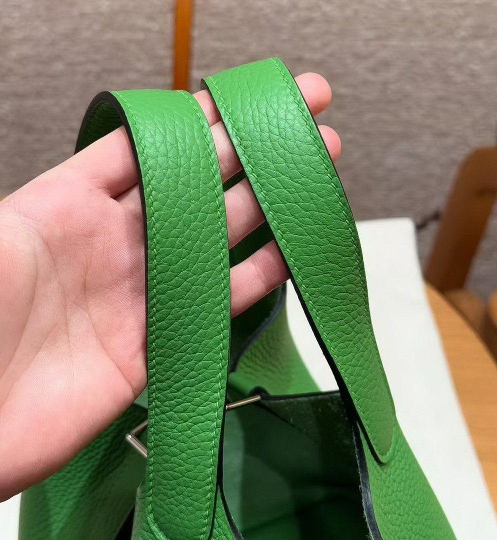 Hermes Picotin Lock 18 CM Bag Handmade In Taurillon Clemence Leather Silver Hardware A8 Vert Yucca - Image 11