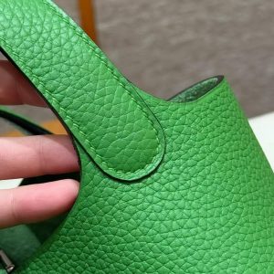 Hermes Picotin Lock 18 CM Bag Handmade In Taurillon Clemence Leather Silver Hardware A8 Vert Yucca - Image 6