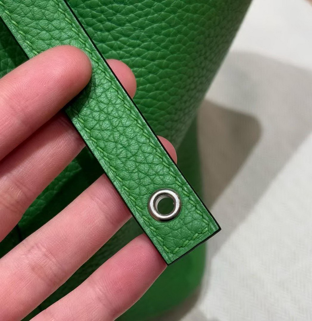 Hermes Picotin Lock 18 CM Bag Handmade In Taurillon Clemence Leather Silver Hardware A8 Vert Yucca - Image 5