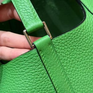 Hermes Picotin Lock 18 CM Bag Handmade In Taurillon Clemence Leather Silver Hardware A8 Vert Yucca - Image 4