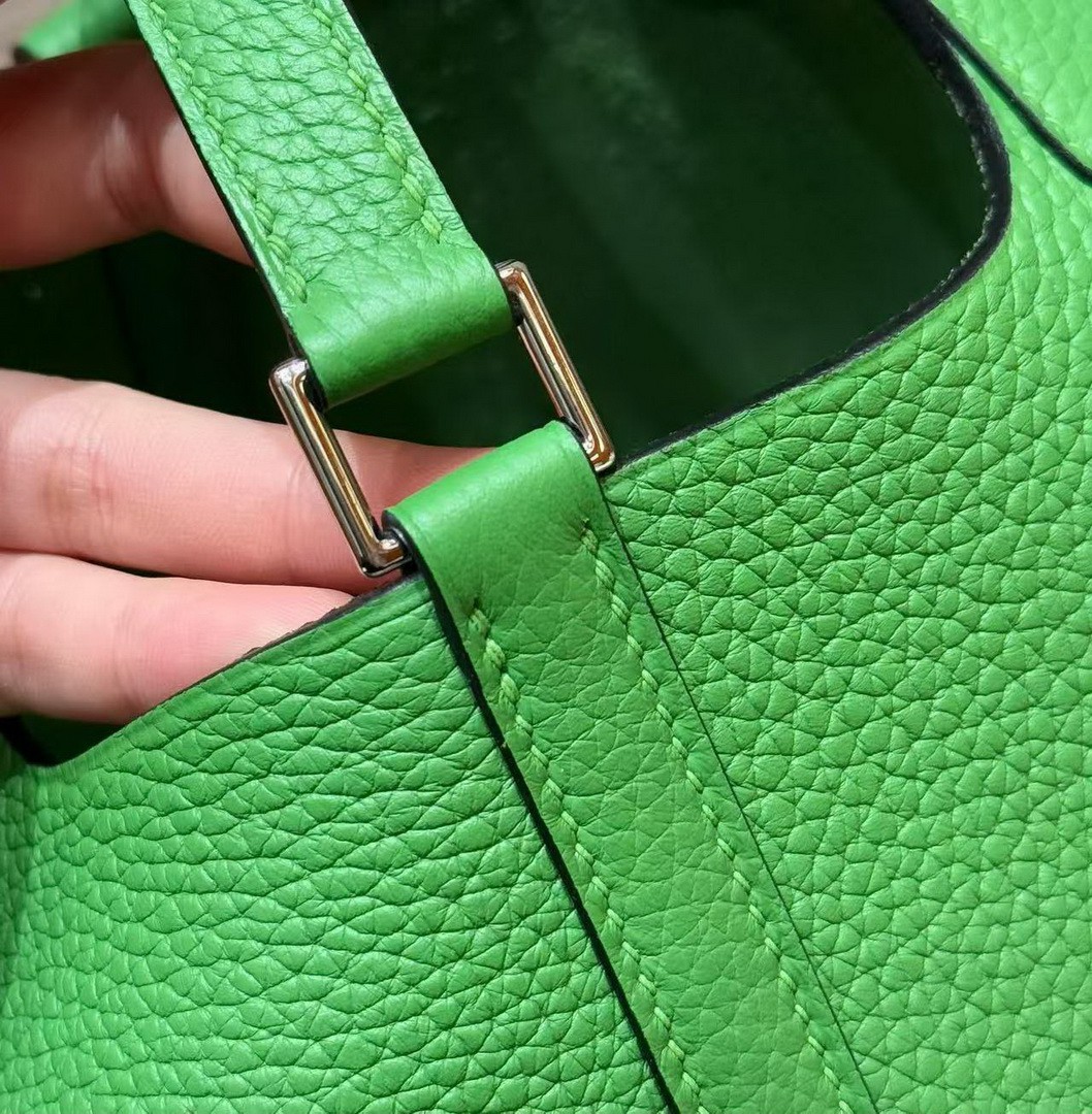Hermes Picotin Lock 18 CM Bag Handmade In Taurillon Clemence Leather Silver Hardware A8 Vert Yucca - Image 4