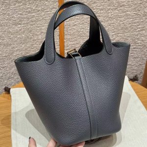 Hermes Picotin Lock 18 CM Bag Handmade In Taurillon Clemence Leather Gold Hardware H0 Girs Misty - Image 2