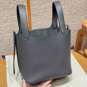 Hermes Picotin Lock 18 CM Bag Handmade In Taurillon Clemence Leather Gold Hardware H0 Girs Misty - Image 16