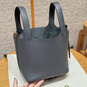 Hermes Picotin Lock 18 CM Bag Handmade In Taurillon Clemence Leather Gold Hardware H0 Girs Misty - Image 15