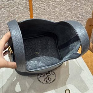 Hermes Picotin Lock 18 CM Bag Handmade In Taurillon Clemence Leather Gold Hardware H0 Girs Misty - Image 13