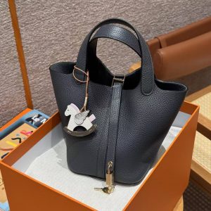 Hermes Picotin Lock 18 CM Bag Handmade In Taurillon Clemence Leather Gold Hardware H0 Girs Misty - Image 11