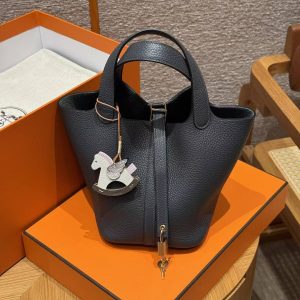 Hermes Picotin Lock 18 CM Bag Handmade In Taurillon Clemence Leather Gold Hardware H0 Girs Misty - Image 10