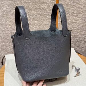 Hermes Picotin Lock 18 CM Bag Handmade In Taurillon Clemence Leather Silver Hardware H0 Girs Misty - Image 16