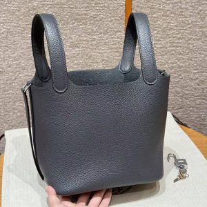 Hermes Picotin Lock 18 CM Bag Handmade In Taurillon Clemence Leather Silver Hardware H0 Girs Misty - Image 15
