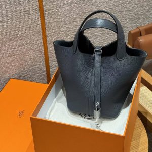 Hermes Picotin Lock 18 CM Bag Handmade In Taurillon Clemence Leather Silver Hardware H0 Girs Misty - Image 10