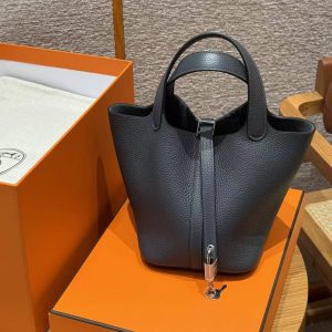 Hermes Picotin Lock 18 CM Bag Handmade In Taurillon Clemence Leather Silver Hardware H0 Girs Misty - Image 9