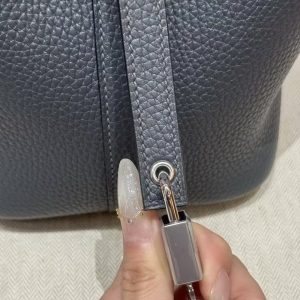 Hermes Picotin Lock 18 CM Bag Handmade In Taurillon Clemence Leather Silver Hardware H0 Girs Misty - Image 8