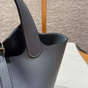 Hermes Picotin Lock 18 CM Bag Handmade In Taurillon Clemence Leather Silver Hardware H0 Girs Misty - Image 7