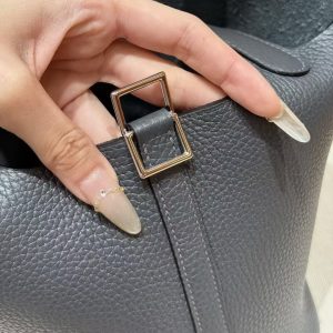 Hermes Picotin Lock 18 CM Bag Handmade In Taurillon Clemence Leather Silver Hardware H0 Girs Misty - Image 4