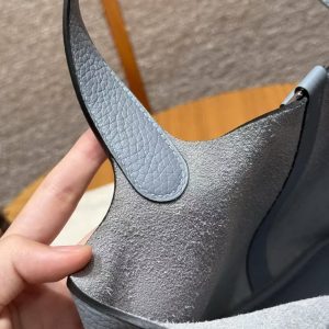 Hermes Picotin Lock 18 CM Bag Handmade In Taurillon Clemence Leather Silver Hardware J7 Blue Lin - Image 7