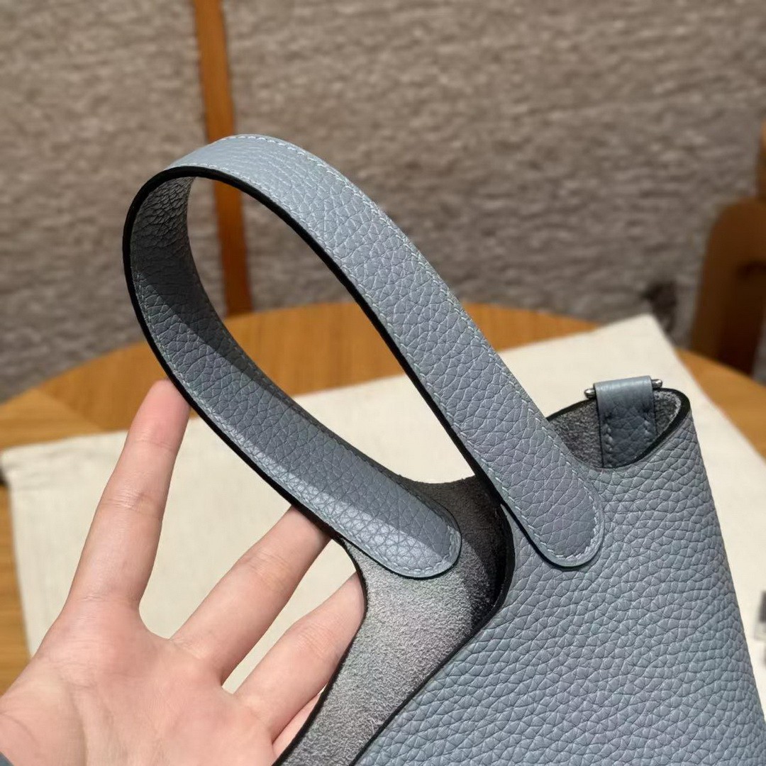 Hermes Picotin Lock 18 CM Bag Handmade In Taurillon Clemence Leather Silver Hardware J7 Blue Lin - Image 4