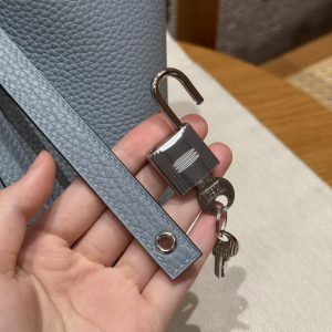 Hermes Picotin Lock 18 CM Bag Handmade In Taurillon Clemence Leather Silver Hardware J7 Blue Lin - Image 3