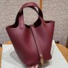 Hermes Picotin Lock 18 CM Bag Handmade In Taurillon Clemence Leather Gold Hardware K1 Rouge Grenat