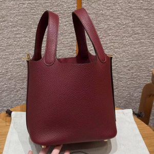 Hermes Picotin Lock 18 CM Bag Handmade In Taurillon Clemence Leather Gold Hardware K1 Rouge Grenat - Image 18