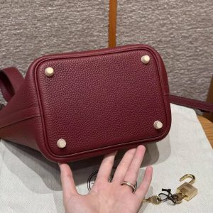 Hermes Picotin Lock 18 CM Bag Handmade In Taurillon Clemence Leather Gold Hardware K1 Rouge Grenat - Image 16