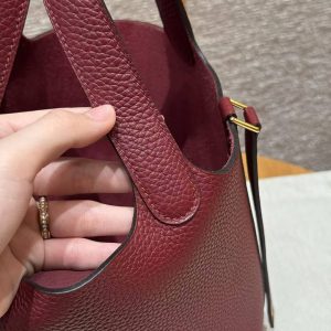 Hermes Picotin Lock 18 CM Bag Handmade In Taurillon Clemence Leather Gold Hardware K1 Rouge Grenat - Image 14