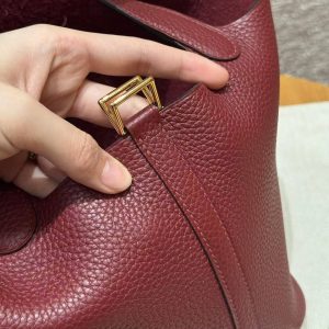 Hermes Picotin Lock 18 CM Bag Handmade In Taurillon Clemence Leather Gold Hardware K1 Rouge Grenat - Image 13