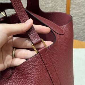 Hermes Picotin Lock 18 CM Bag Handmade In Taurillon Clemence Leather Gold Hardware K1 Rouge Grenat - Image 10