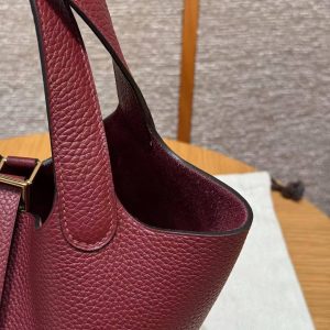 Hermes Picotin Lock 18 CM Bag Handmade In Taurillon Clemence Leather Gold Hardware K1 Rouge Grenat - Image 8