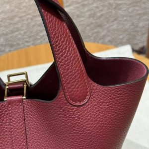Hermes Picotin Lock 18 CM Bag Handmade In Taurillon Clemence Leather Gold Hardware K1 Rouge Grenat - Image 6
