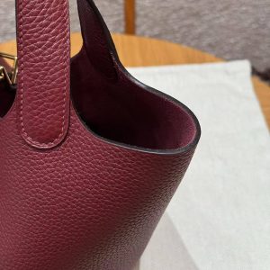 Hermes Picotin Lock 18 CM Bag Handmade In Taurillon Clemence Leather Gold Hardware K1 Rouge Grenat - Image 5