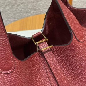 Hermes Picotin Lock 18 CM Bag Handmade In Taurillon Clemence Leather Gold Hardware K1 Rouge Grenat - Image 4