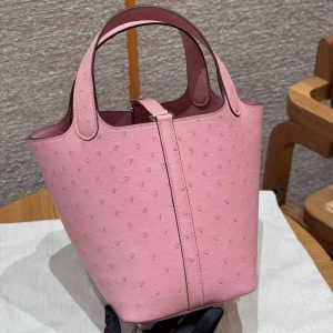 Hermes Picotin Lock 18 CM Bag Handmade In KK Ostrich Leather from South Africa Gold Hardware L4 Bubble Gum - Image 2
