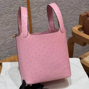 Hermes Picotin Lock 18 CM Bag Handmade In KK Ostrich Leather from South Africa Gold Hardware L4 Bubble Gum - Image 17