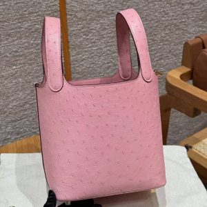 Hermes Picotin Lock 18 CM Bag Handmade In KK Ostrich Leather from South Africa Gold Hardware L4 Bubble Gum - Image 16