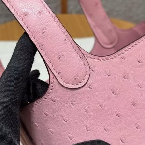 Hermes Picotin Lock 18 CM Bag Handmade In KK Ostrich Leather from South Africa Gold Hardware L4 Bubble Gum - Image 8