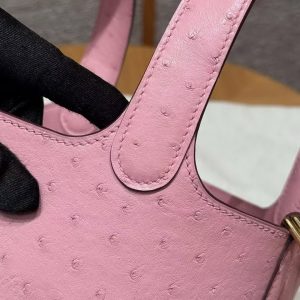 Hermes Picotin Lock 18 CM Bag Handmade In KK Ostrich Leather from South Africa Gold Hardware L4 Bubble Gum - Image 7