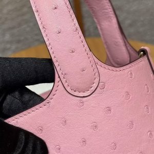 Hermes Picotin Lock 18 CM Bag Handmade In KK Ostrich Leather from South Africa Gold Hardware L4 Bubble Gum - Image 6