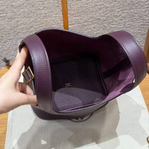 Hermes Picotin Lock 18 CM Bag Handmade In Taurillon Clemence Leather Gold Hardware N5 Cassis - Image 10