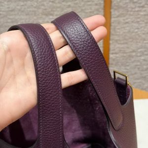 Hermes Picotin Lock 18 CM Bag Handmade In Taurillon Clemence Leather Gold Hardware N5 Cassis - Image 8