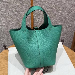 Hermes Picotin Lock 18 CM Bag Handmade In Taurillon Clemence Leather Gold Hardware O6 Vert Jade - Image 2