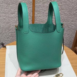 Hermes Picotin Lock 18 CM Bag Handmade In Taurillon Clemence Leather Gold Hardware O6 Vert Jade - Image 12