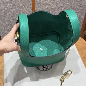 Hermes Picotin Lock 18 CM Bag Handmade In Taurillon Clemence Leather Gold Hardware O6 Vert Jade - Image 11