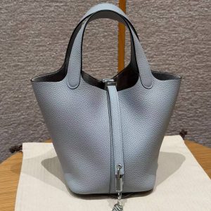 Hermes Picotin Lock 18 CM Bag Handmade In Taurillon Clemence Leather Silver Hardware P0 Girs Pantin - Image 2