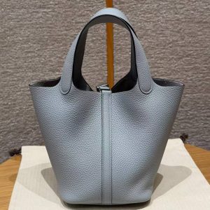 Hermes Picotin Lock 18 CM Bag Handmade In Taurillon Clemence Leather Silver Hardware P0 Girs Pantin - Image 15