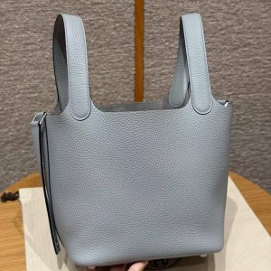 Hermes Picotin Lock 18 CM Bag Handmade In Taurillon Clemence Leather Silver Hardware P0 Girs Pantin - Image 13