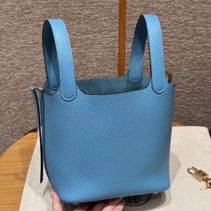 Hermes Picotin Lock 18 CM Bag Handmade In Taurillon Clemence Leather Gold Hardware P3 Bleu De Nord - Image 18