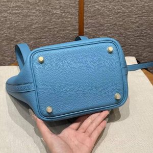 Hermes Picotin Lock 18 CM Bag Handmade In Taurillon Clemence Leather Gold Hardware P3 Bleu De Nord - Image 16