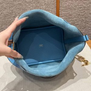 Hermes Picotin Lock 18 CM Bag Handmade In Taurillon Clemence Leather Gold Hardware P3 Bleu De Nord - Image 15