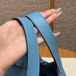 Hermes Picotin Lock 18 CM Bag Handmade In Taurillon Clemence Leather Gold Hardware P3 Bleu De Nord - Image 12