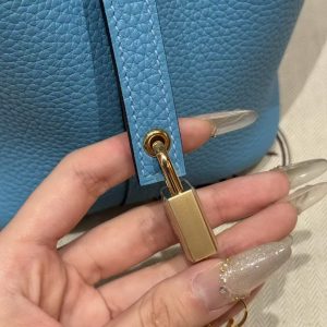 Hermes Picotin Lock 18 CM Bag Handmade In Taurillon Clemence Leather Gold Hardware P3 Bleu De Nord - Image 7